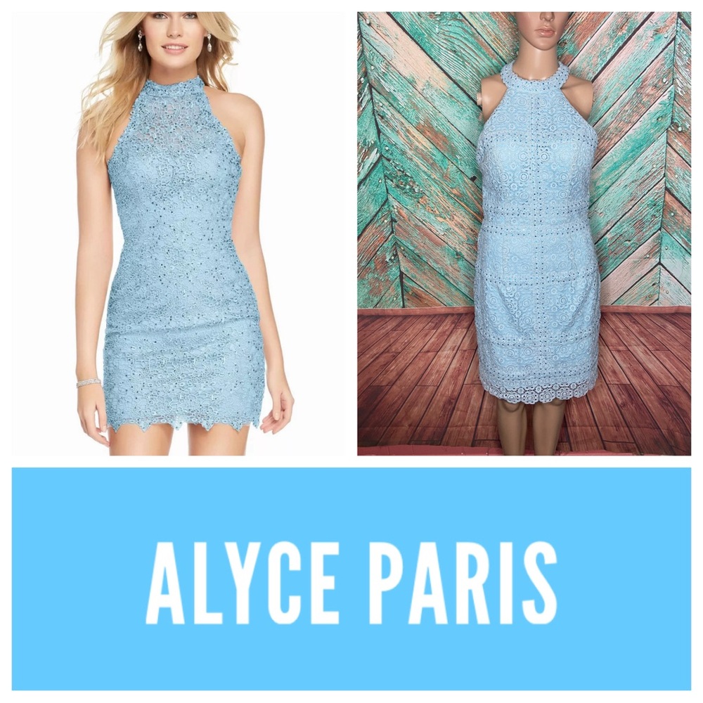 Alyce Paris Powder Blue Lace Homecoming Formal Short Dress